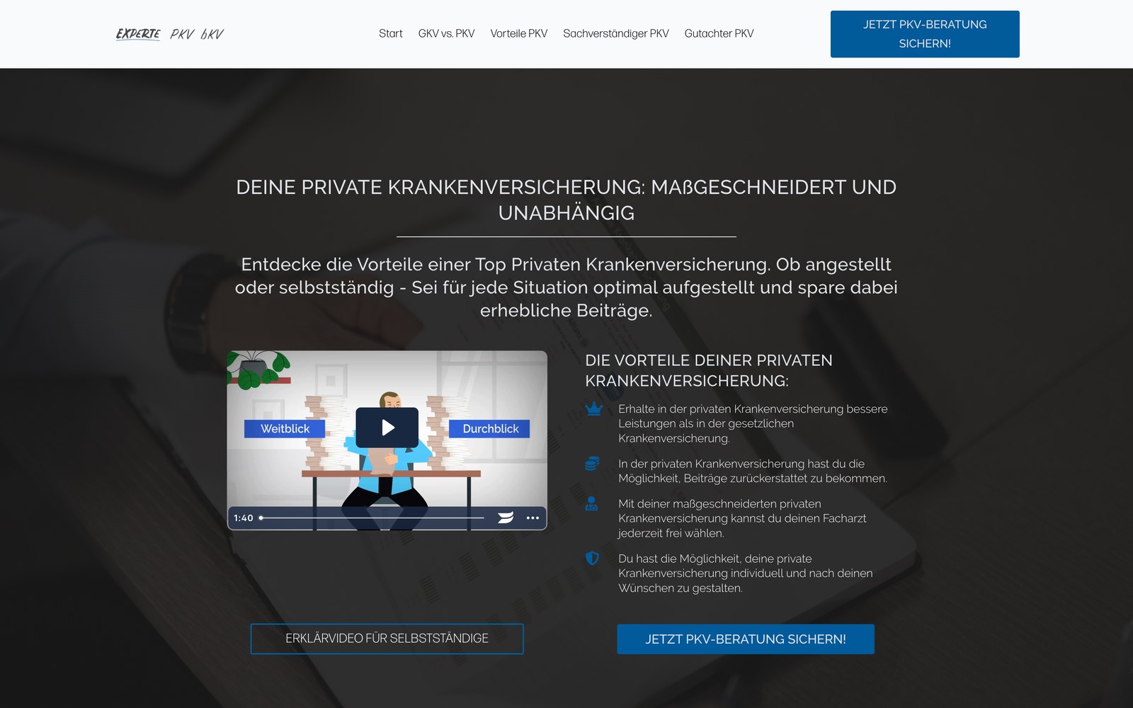 Startseite von Experte PKV bKV, der Marke von Fred Samberger